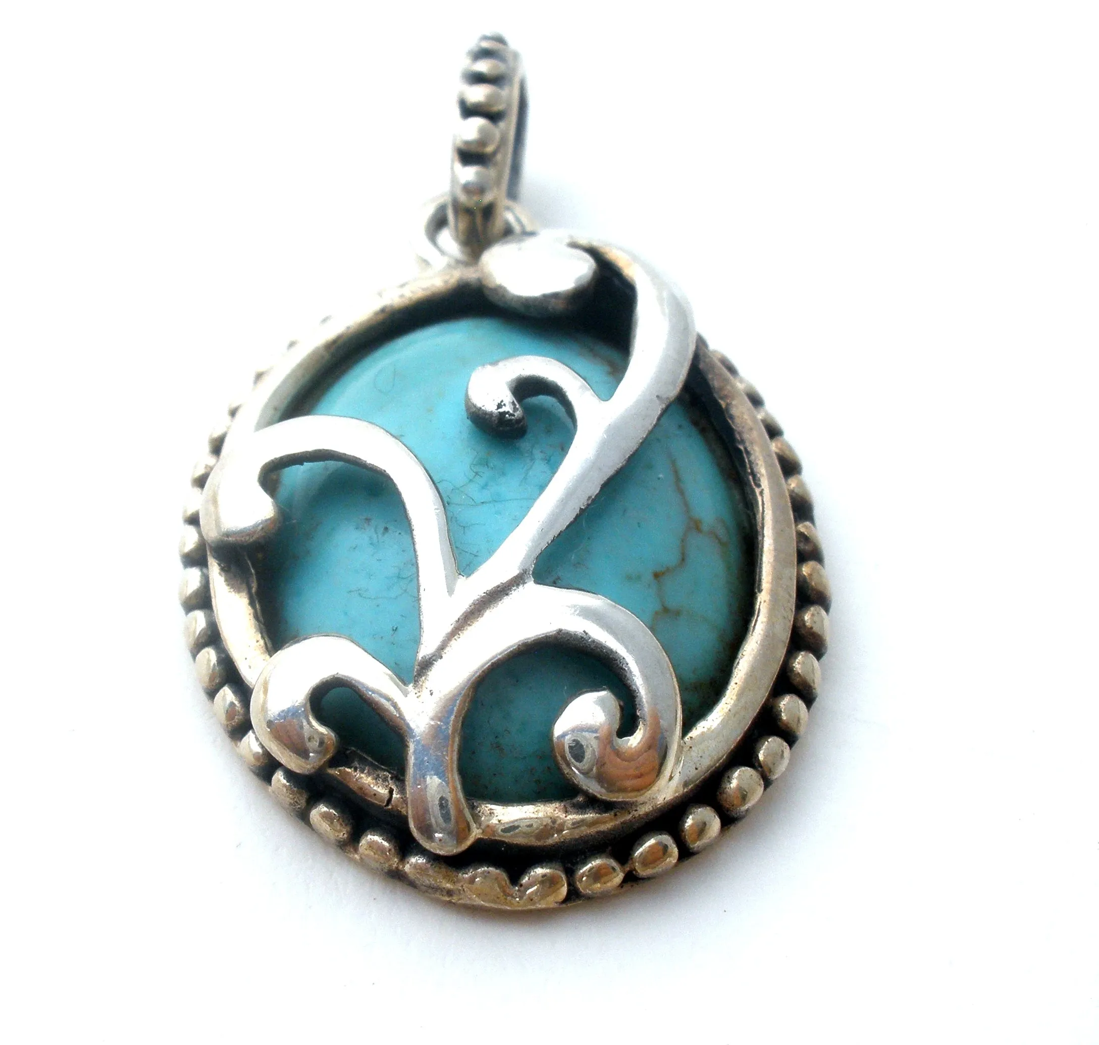 Sterling Silver Turquoise Pendant Slide Vintage