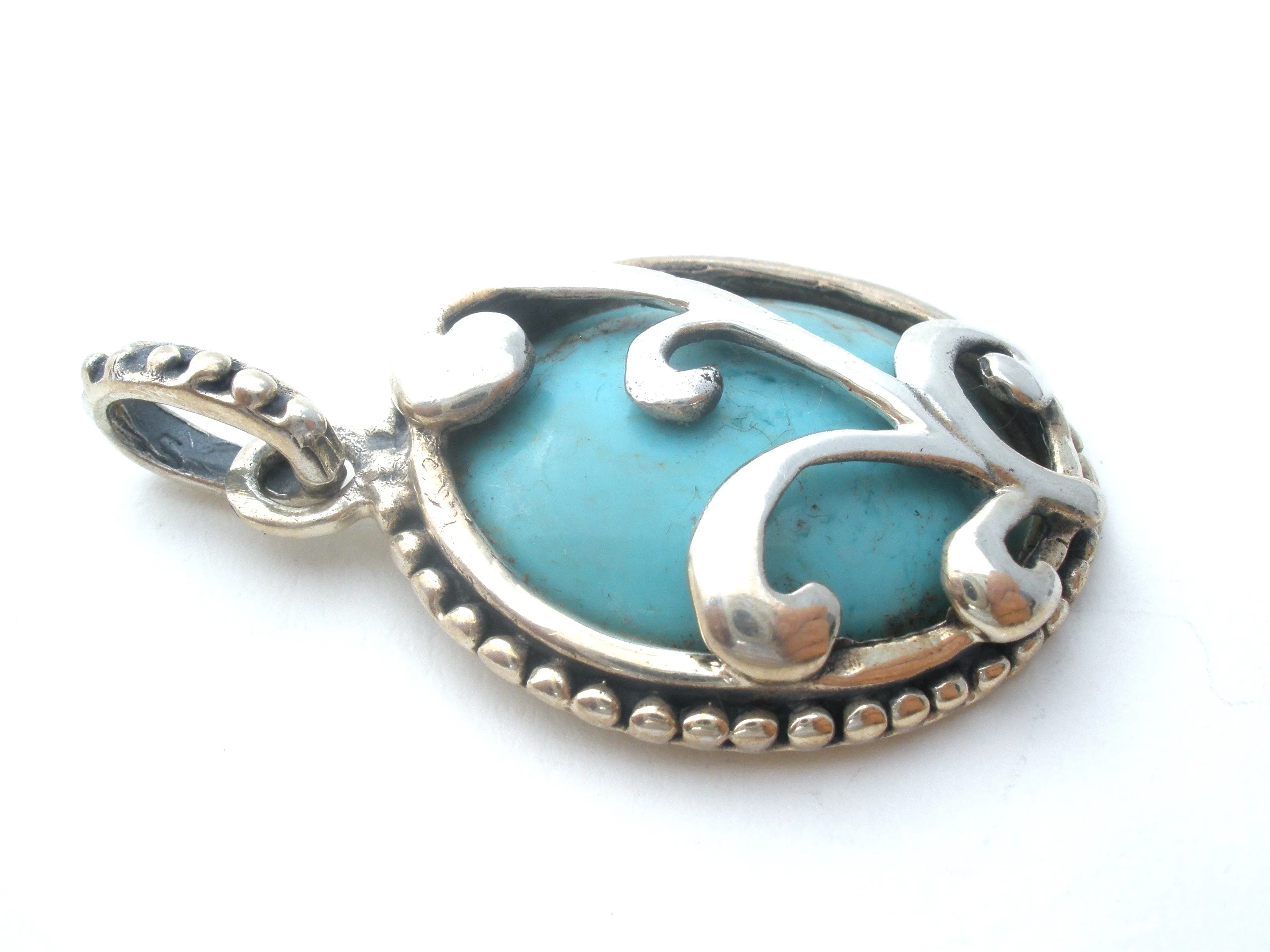 Sterling Silver Turquoise Pendant Slide Vintage