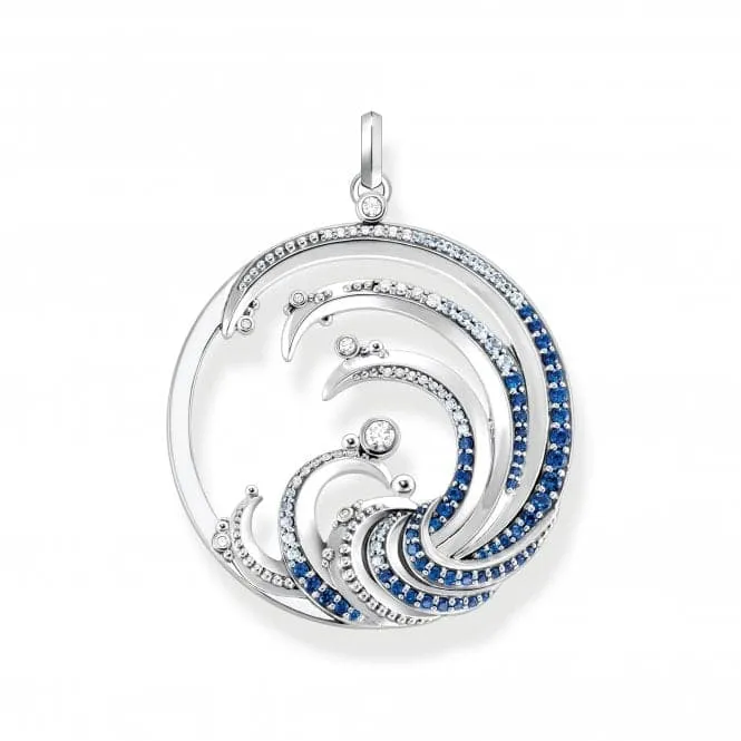 Sterling Silver Wave Blue Stones Pendant PE930-644-1