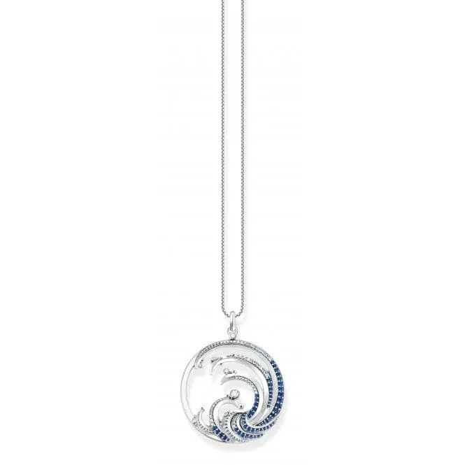 Sterling Silver Wave Blue Stones Pendant PE930-644-1