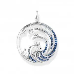 Sterling Silver Wave Blue Stones Pendant PE930-644-1