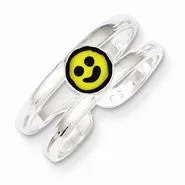Sterling Silver Yellow & Black Enameled Smiley Toe Ring