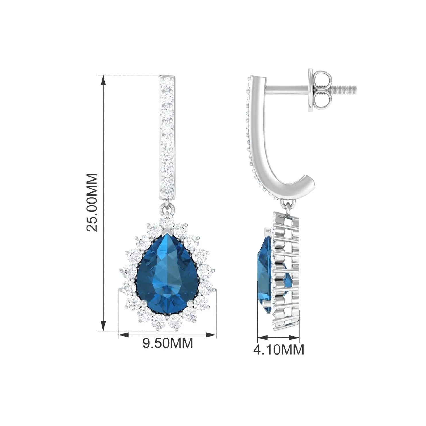 Teardrop Earrings with London Blue Topaz and Diamond