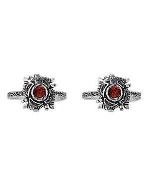TEEJH Niya Red Stone Silver Oxidised Rings for Women