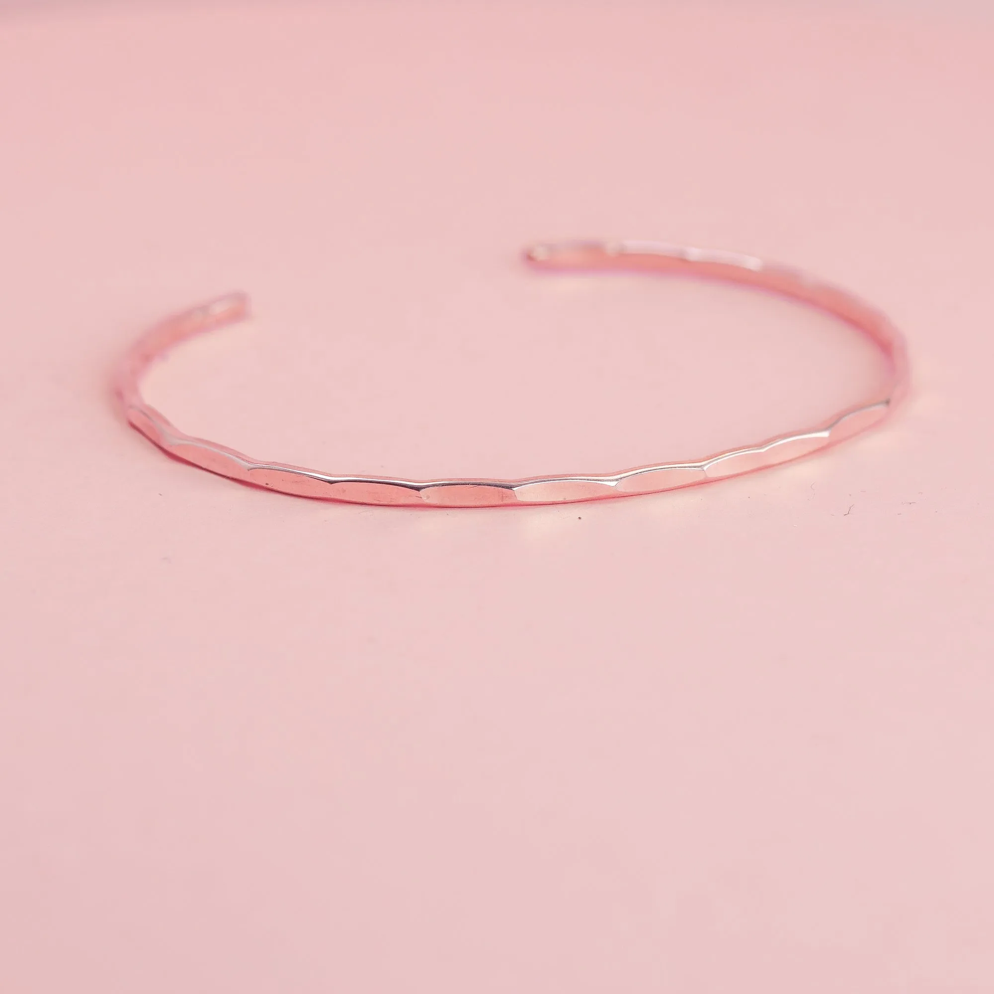 Thin Hammered Rose Gold Cuff Bracelet
