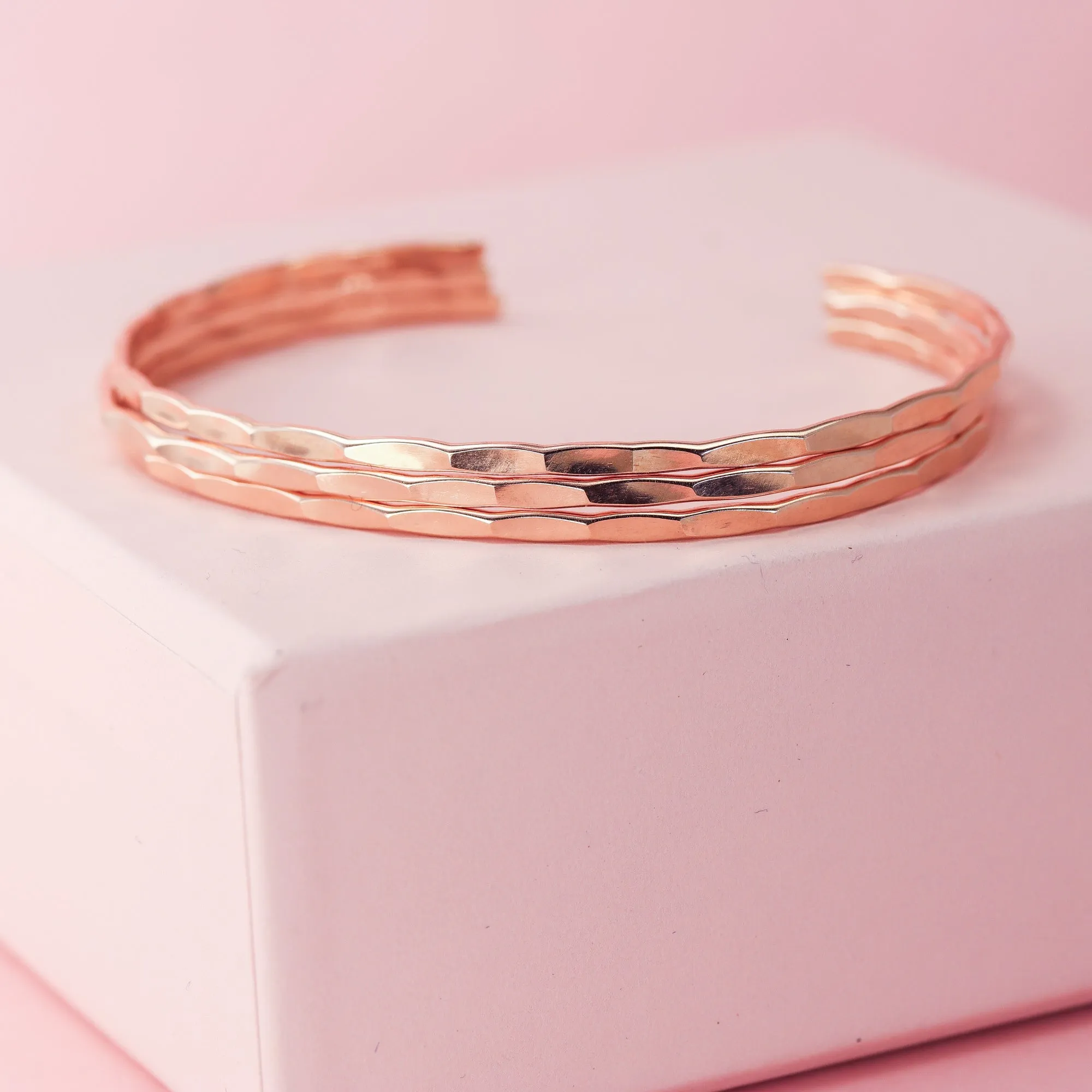 Thin Hammered Rose Gold Cuff Bracelet
