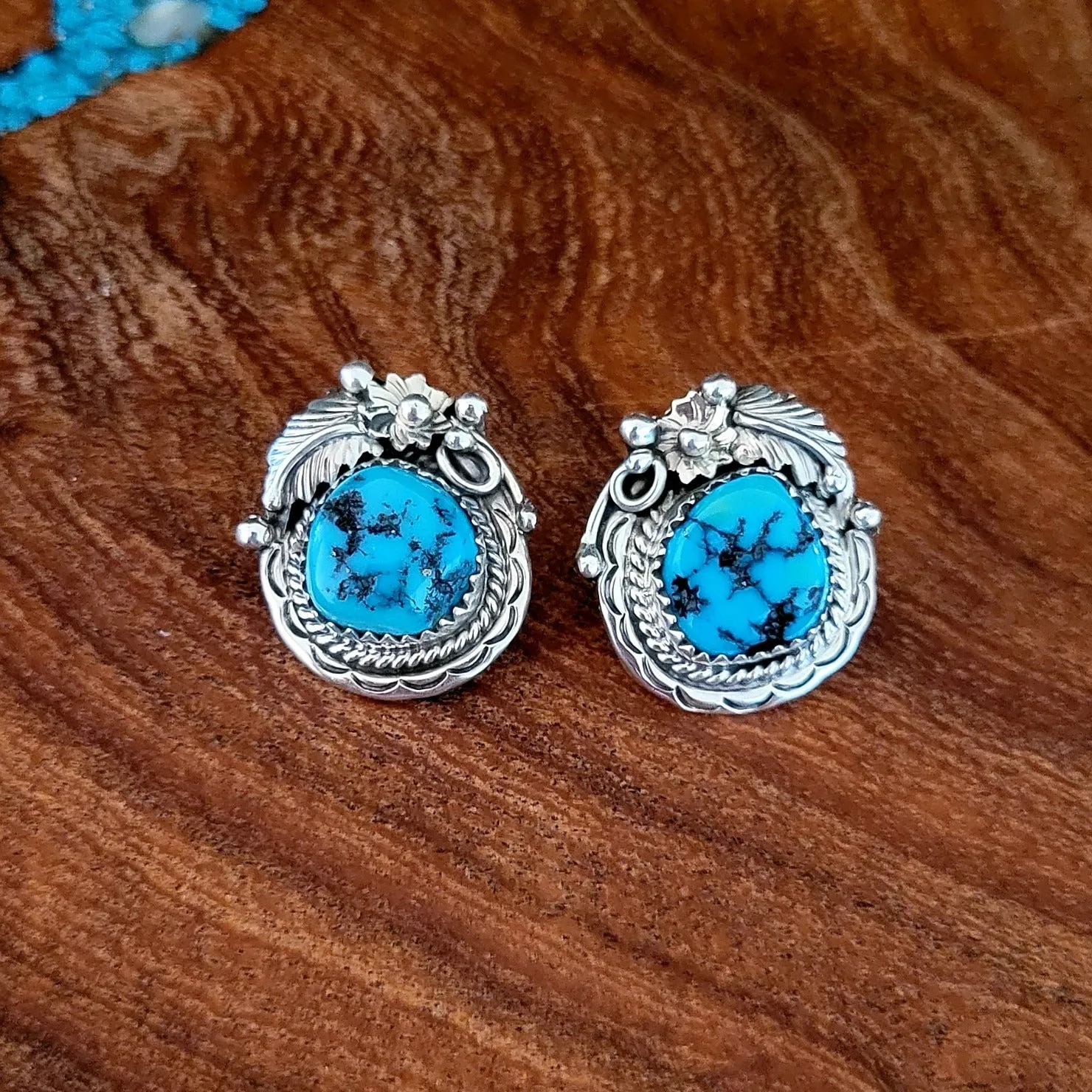 Traditional Navajo Made Turquoise Earrings BB-ERN-0045