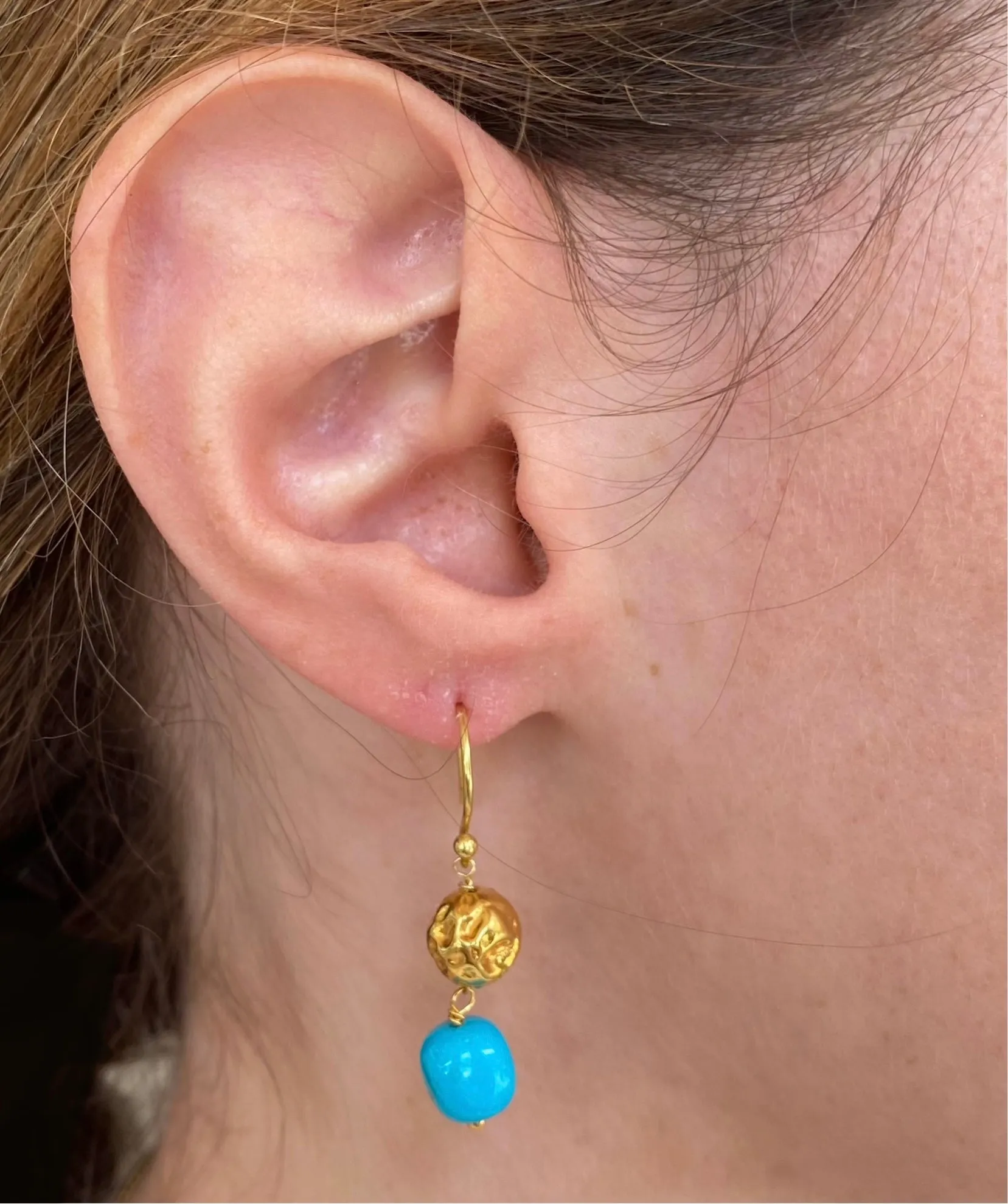 Turquoise & Gold Bead Earrings