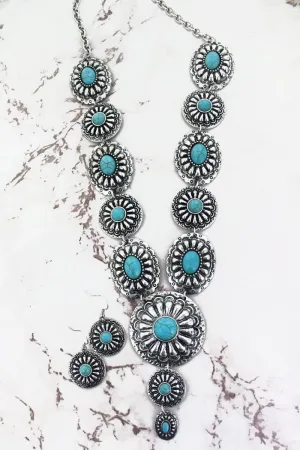 TURQUOISE AND SILVERTONE NECKLACE AND EARRING SET