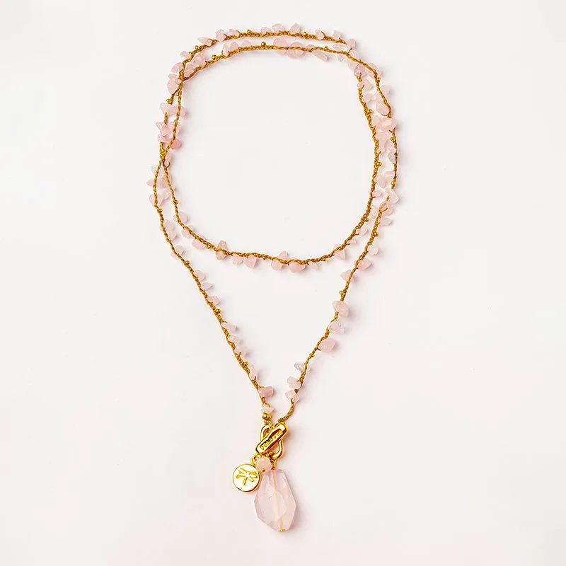 Velatti Hand Braided Long Necklace w Gems & Dragonfly Charm