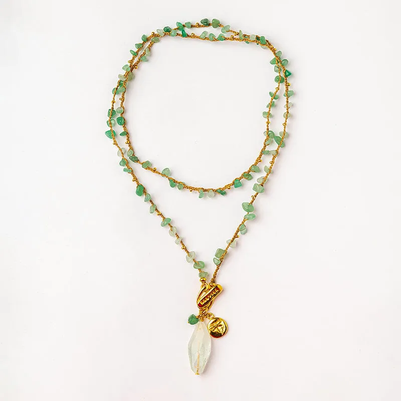 Velatti Hand Braided Long Necklace w Gems & Dragonfly Charm