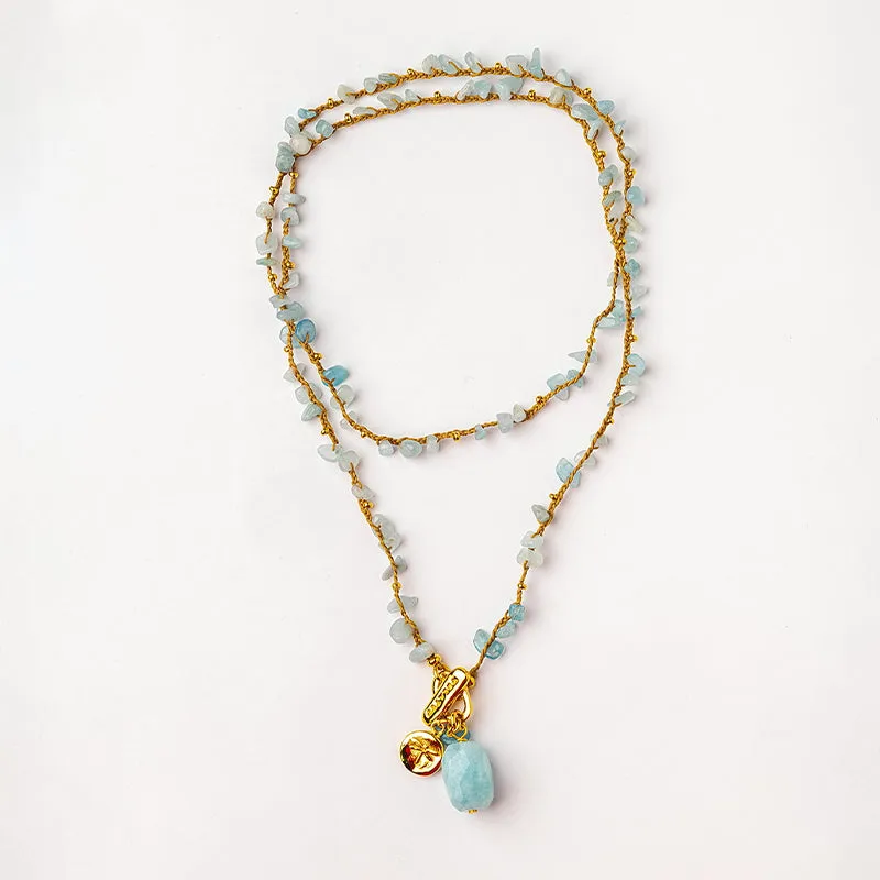 Velatti Hand Braided Long Necklace w Gems & Dragonfly Charm