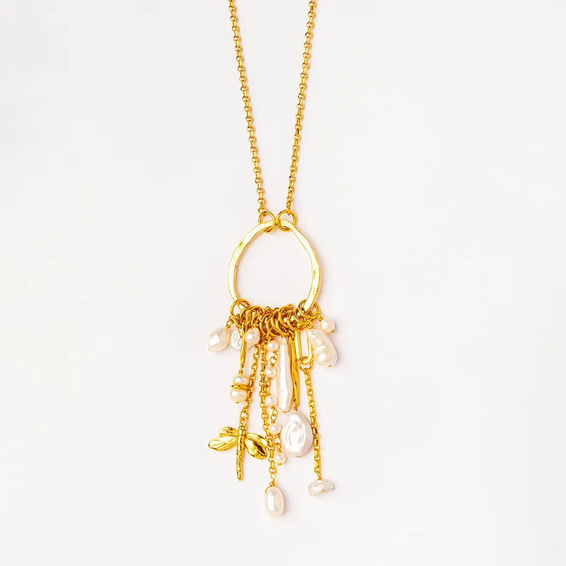 Velatti Long Necklace with Medium Cluster Pearls or Gems