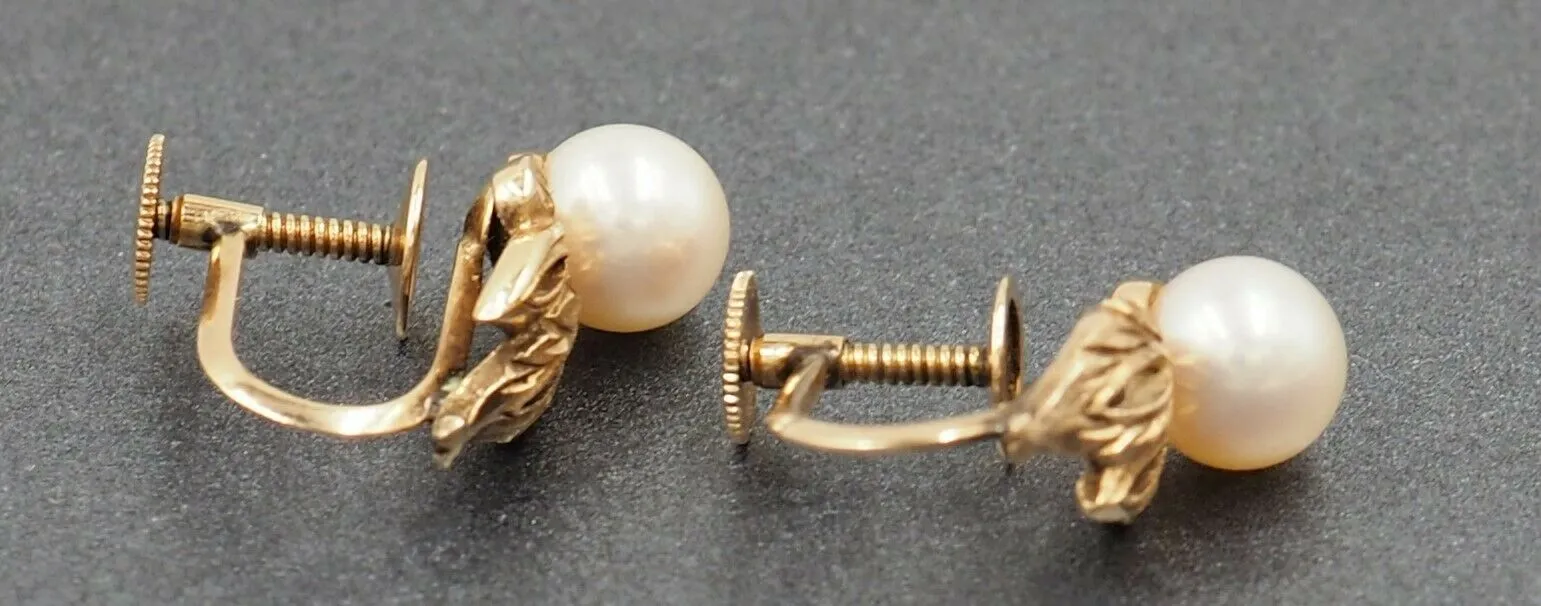 Vintage 14ct Yellow Gold Pearl Screw Back Earrings - Fine Jewellery