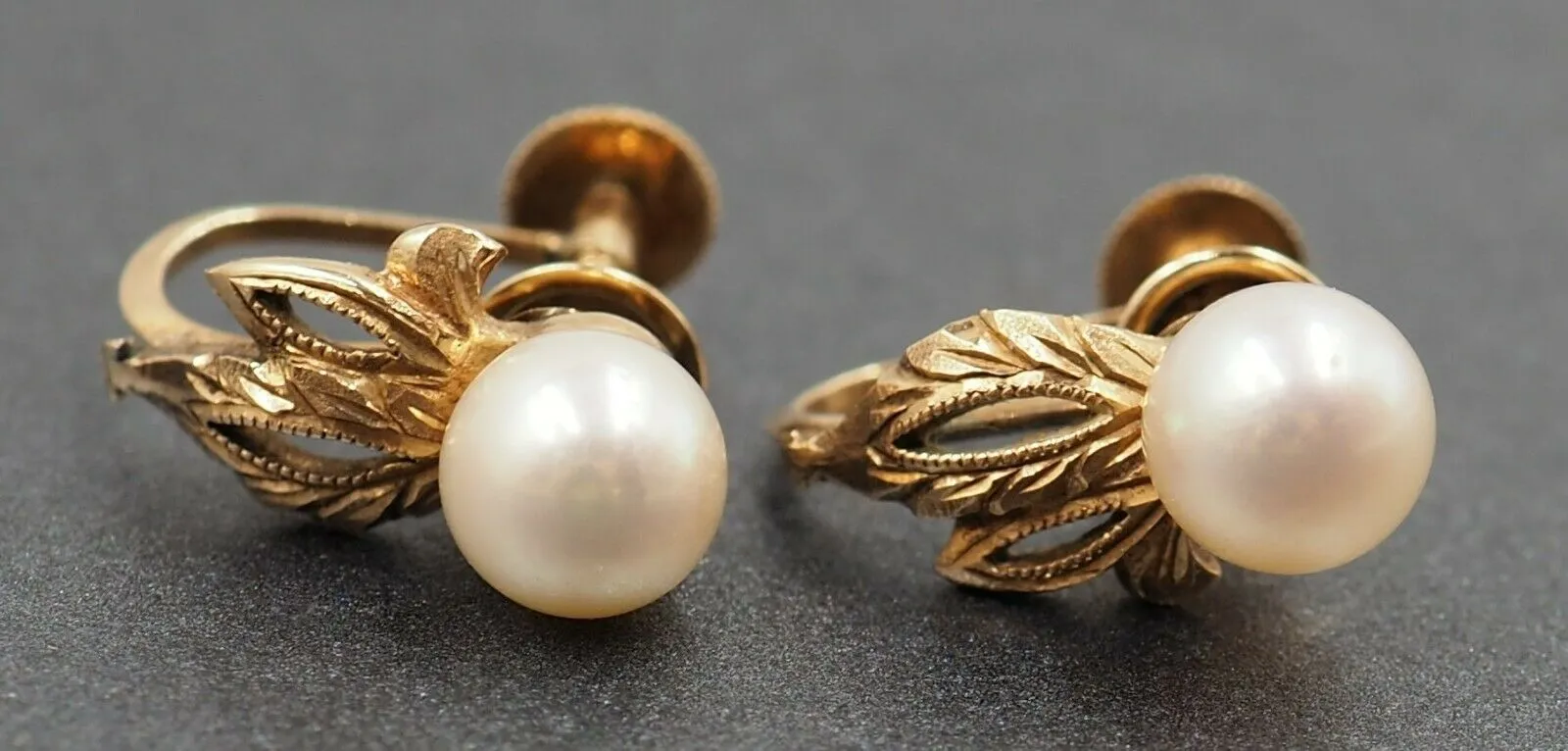 Vintage 14ct Yellow Gold Pearl Screw Back Earrings - Fine Jewellery