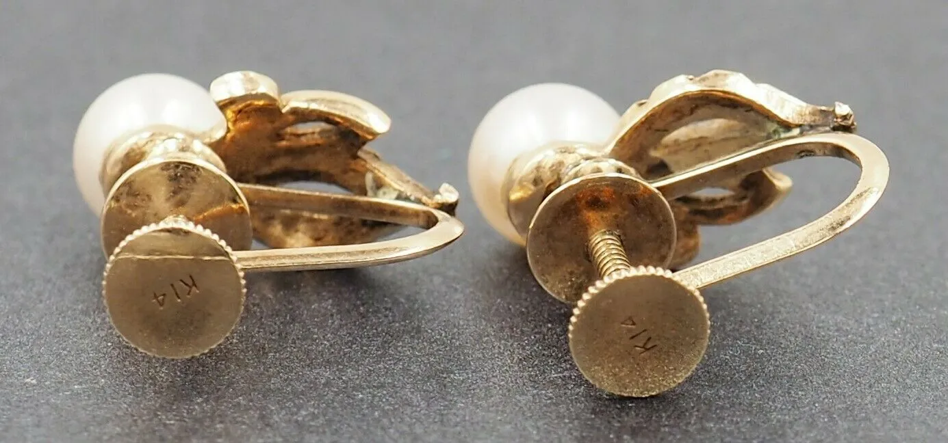 Vintage 14ct Yellow Gold Pearl Screw Back Earrings - Fine Jewellery