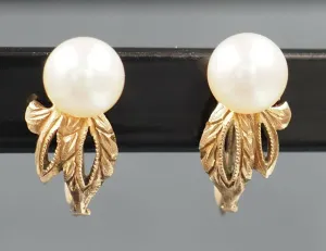 Vintage 14ct Yellow Gold Pearl Screw Back Earrings - Fine Jewellery