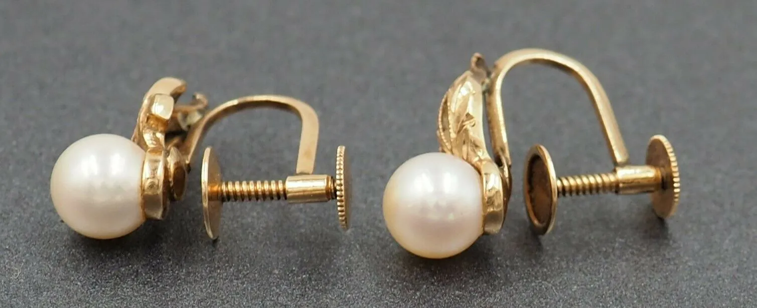 Vintage 14ct Yellow Gold Pearl Screw Back Earrings - Fine Jewellery