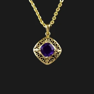 Vintage 14K Gold Filigree Amethyst Pendant Necklace