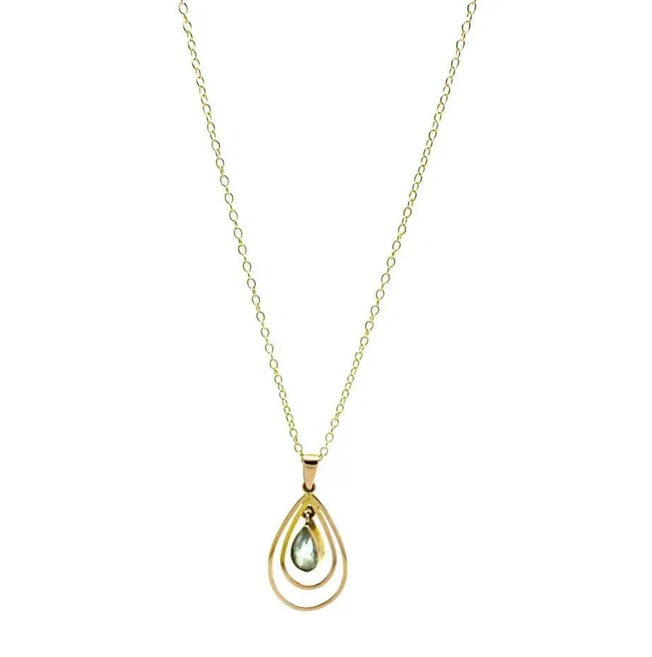Vintage 1970s Aquamarine Teardrop 9ct Gold Pendant Necklace