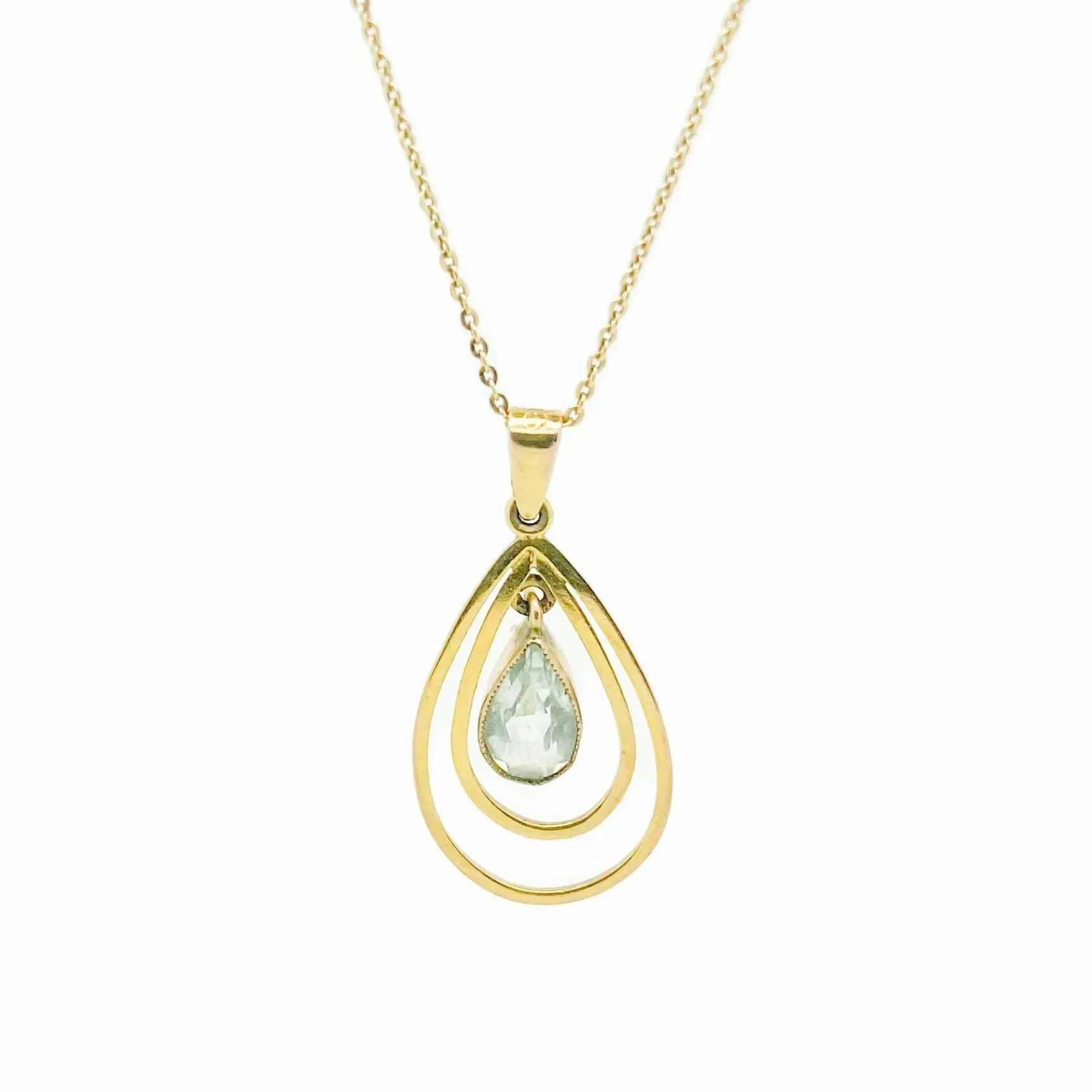 Vintage 1970s Aquamarine Teardrop 9ct Gold Pendant Necklace