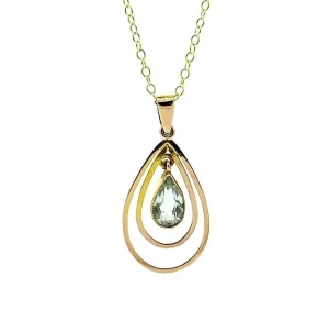 Vintage 1970s Aquamarine Teardrop 9ct Gold Pendant Necklace