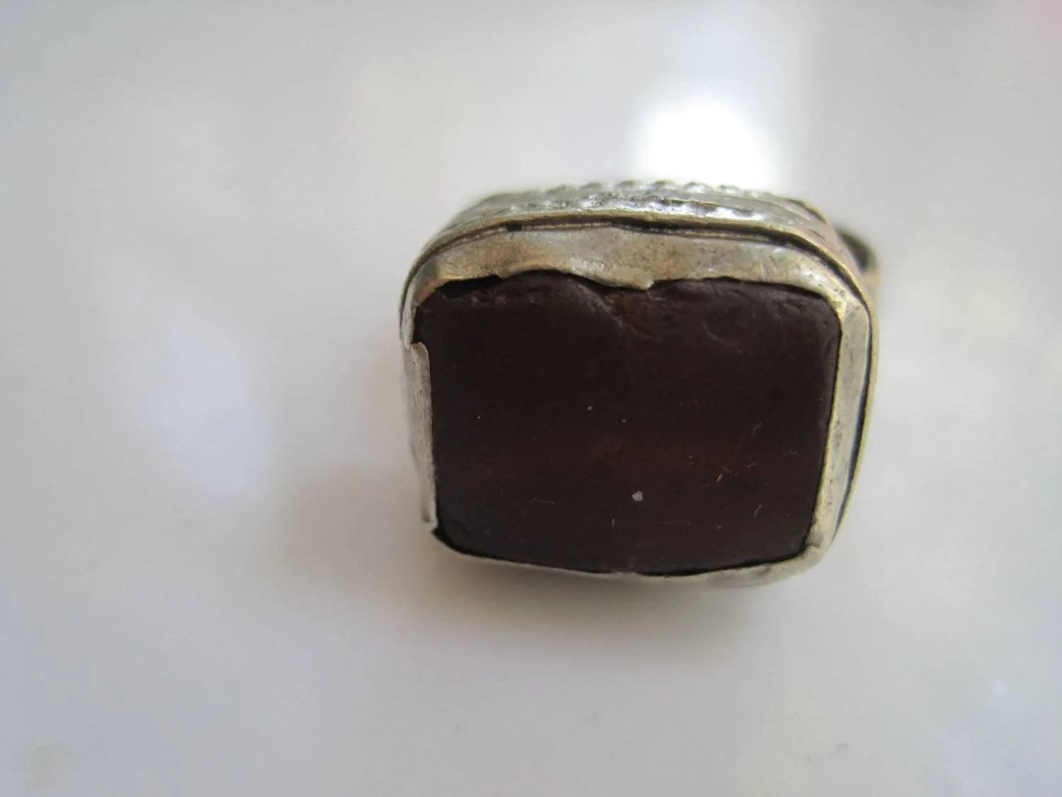 Vintage Bedouin Metal and Glass Ring - Size 8