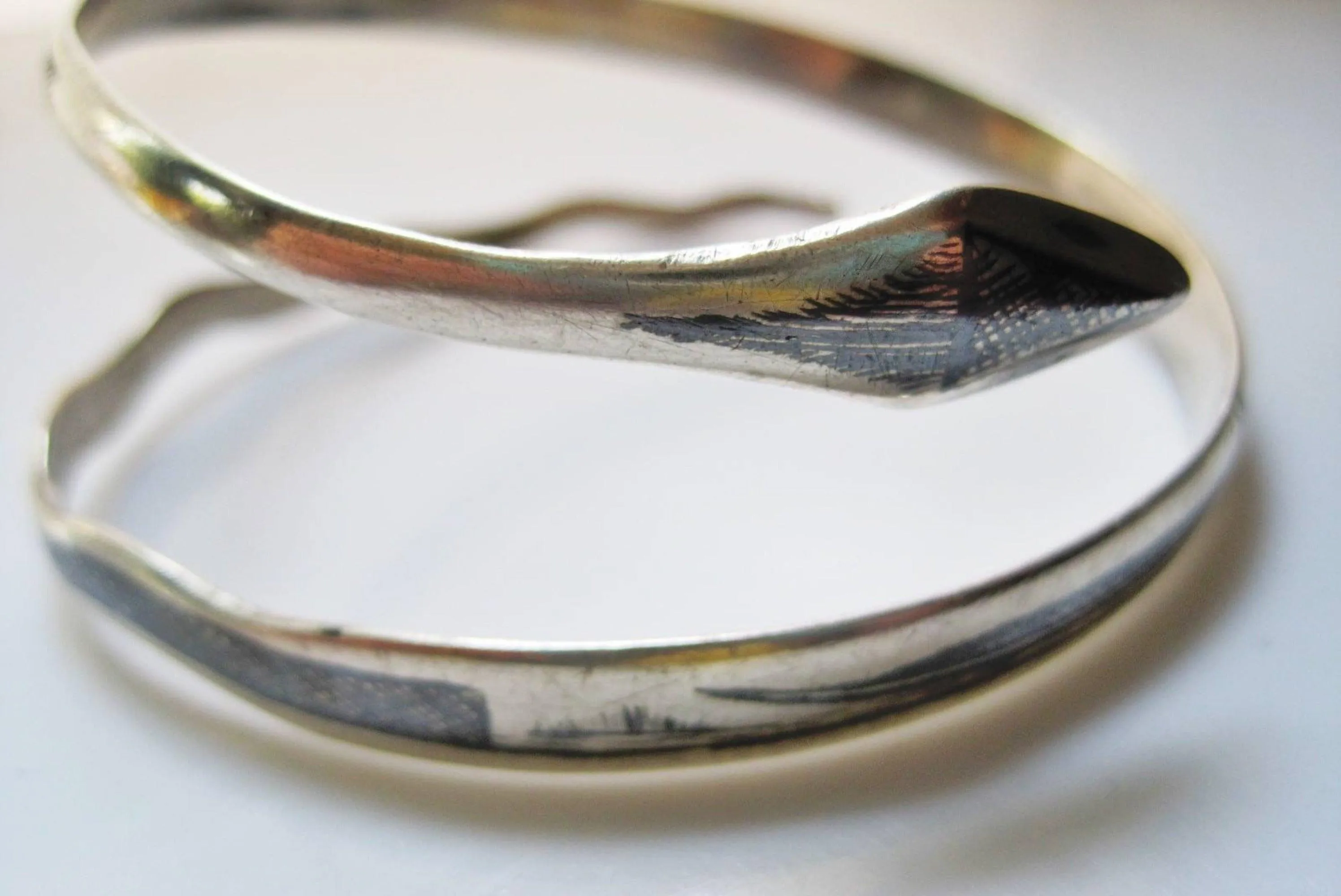 Vintage Middle East Silver and Niello Double Coil Snake Bracelet