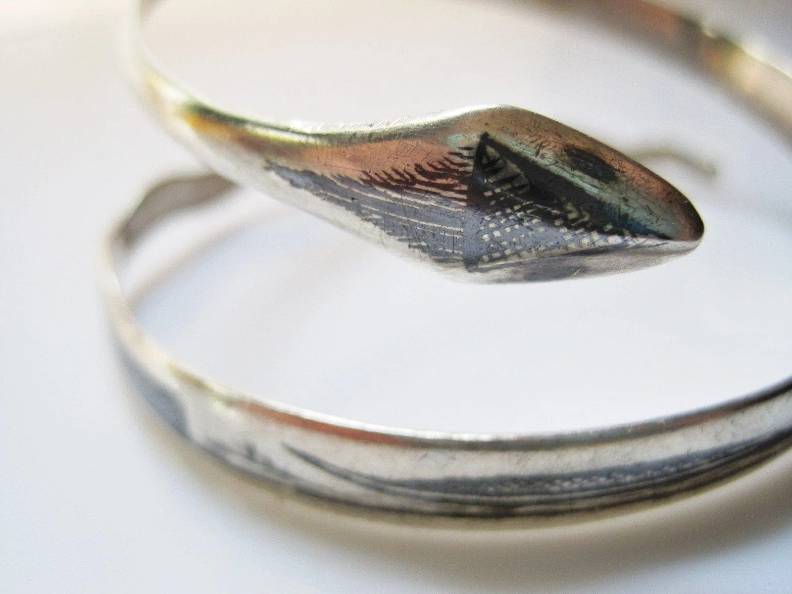 Vintage Middle East Silver and Niello Double Coil Snake Bracelet