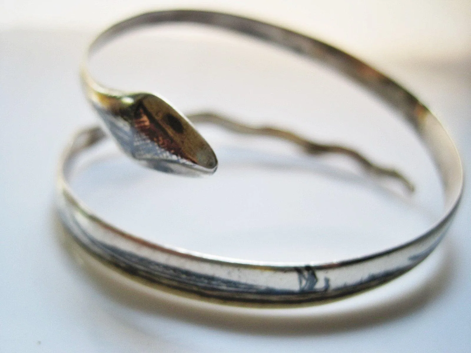 Vintage Middle East Silver and Niello Double Coil Snake Bracelet