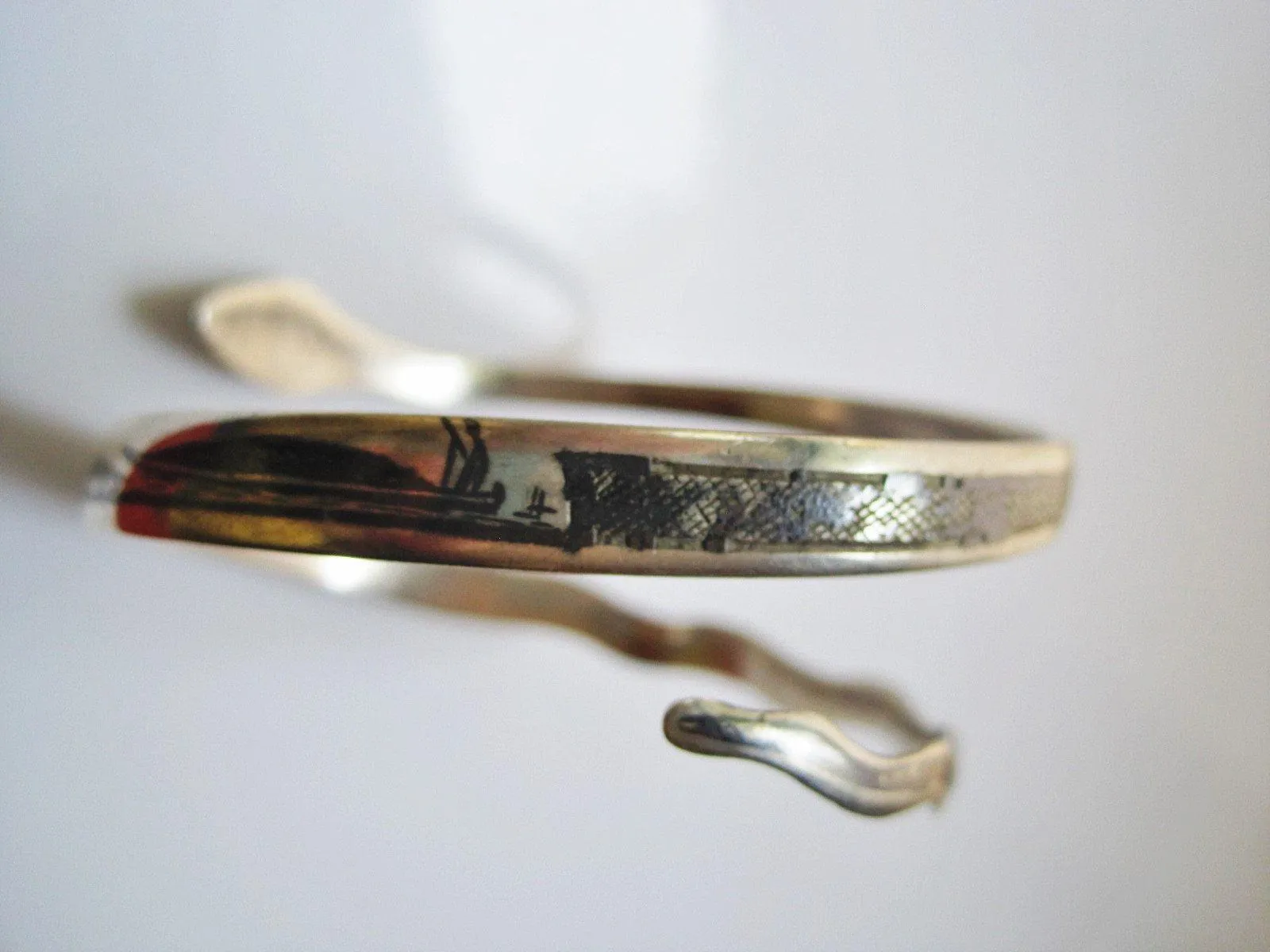 Vintage Middle East Silver and Niello Double Coil Snake Bracelet