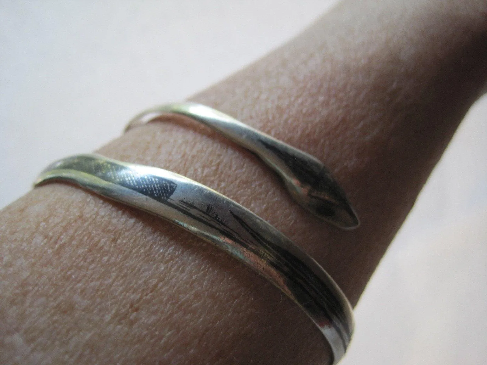 Vintage Middle East Silver and Niello Double Coil Snake Bracelet