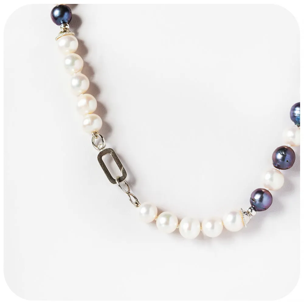 White and Blue Peacock Fresh Water Pearl Necklace