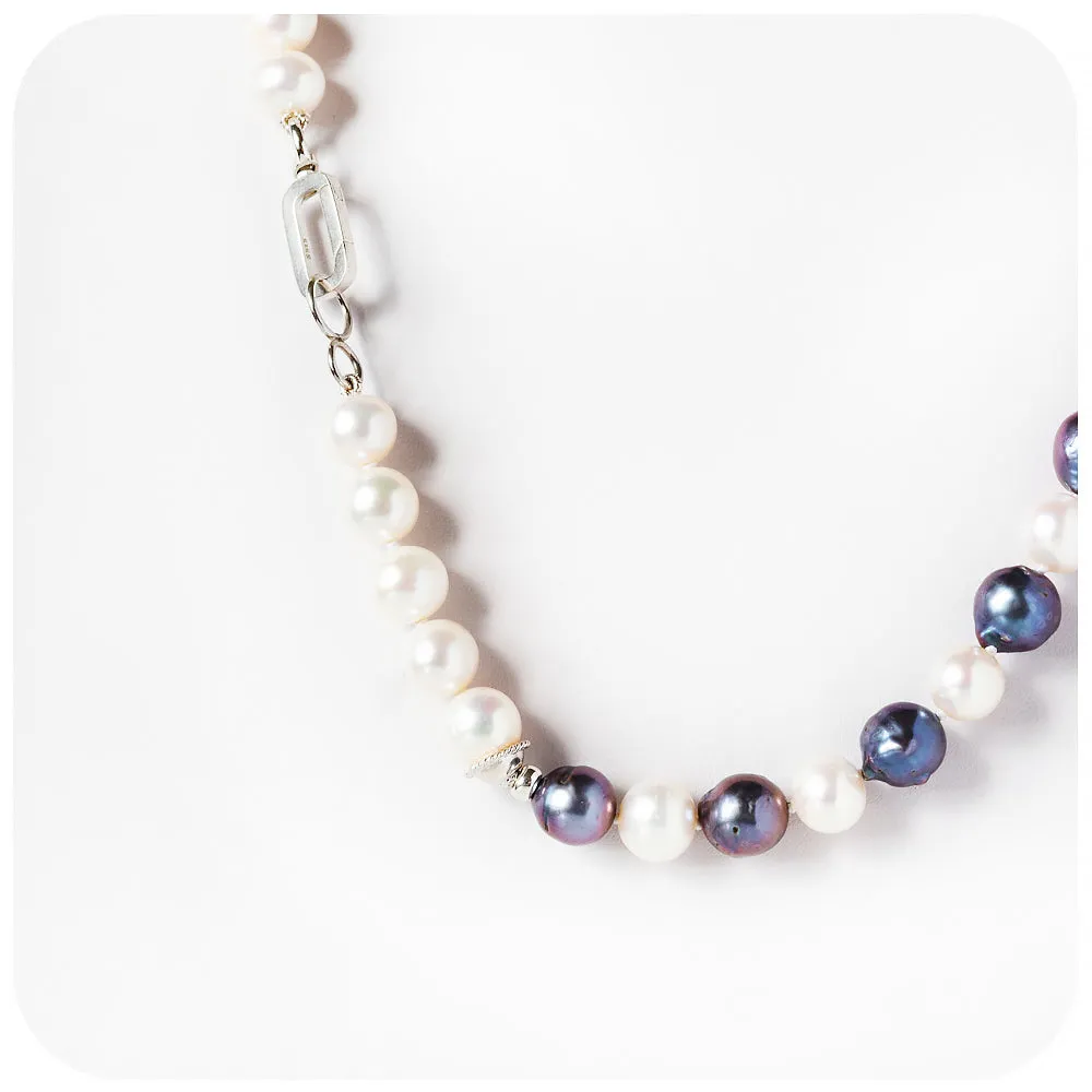 White and Blue Peacock Fresh Water Pearl Necklace