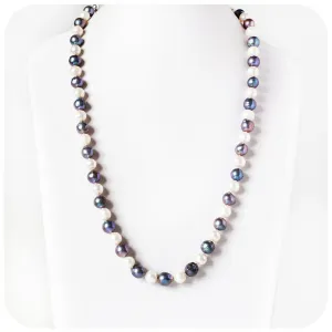 White and Blue Peacock Fresh Water Pearl Necklace