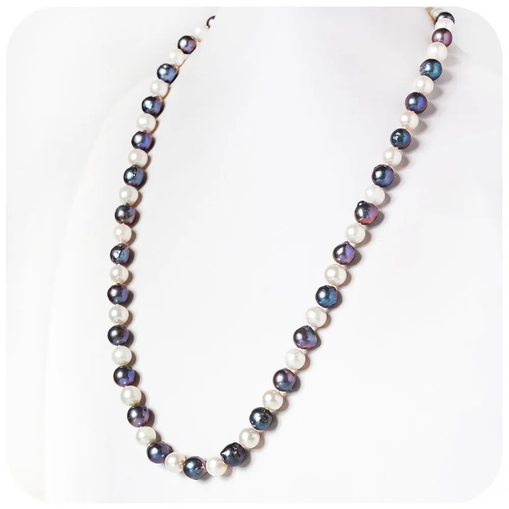 White and Blue Peacock Fresh Water Pearl Necklace