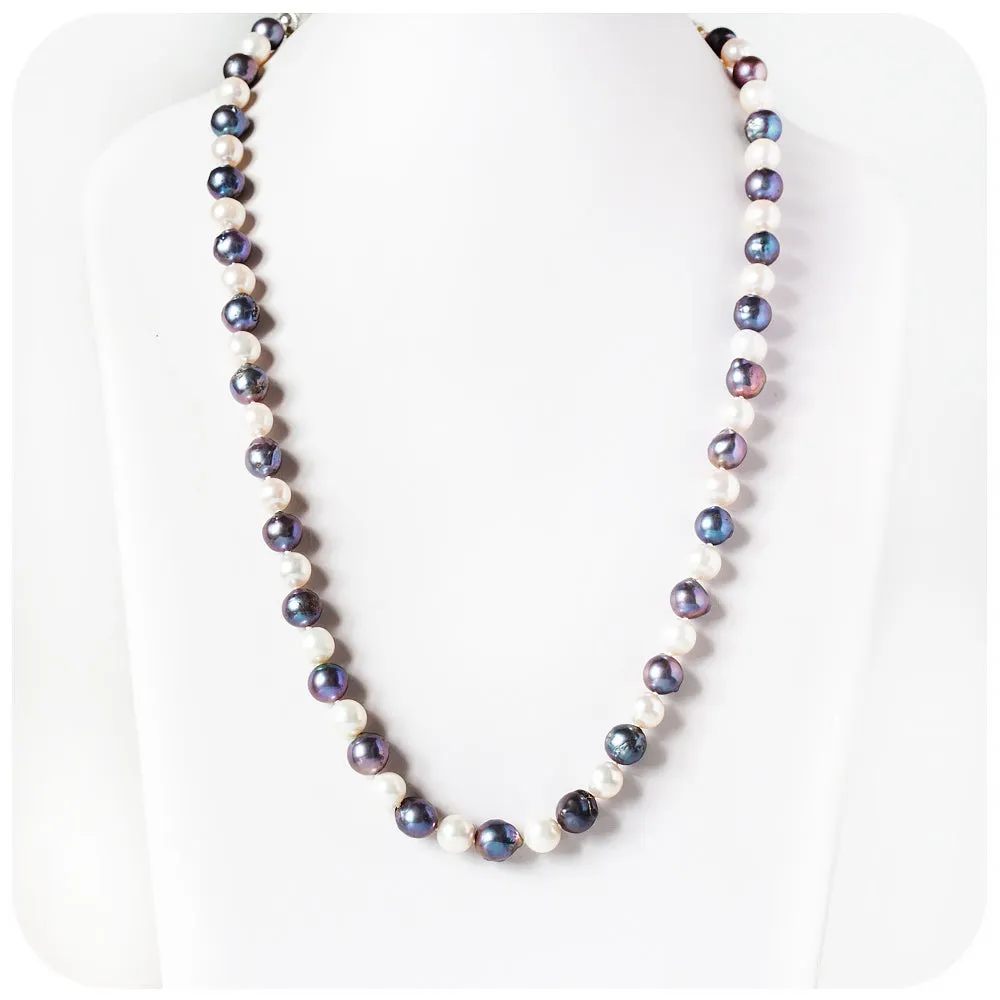 White and Blue Peacock Fresh Water Pearl Necklace