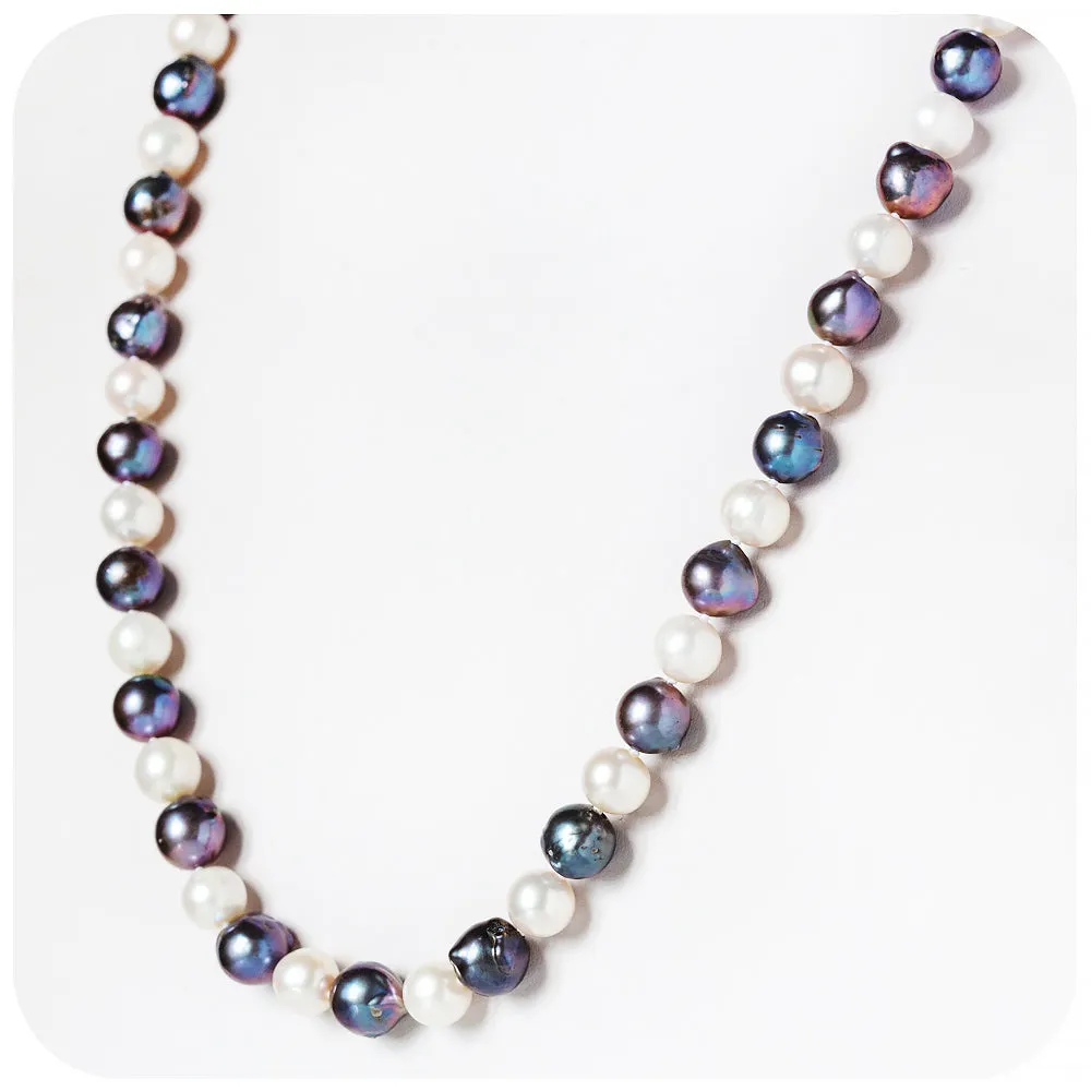 White and Blue Peacock Fresh Water Pearl Necklace