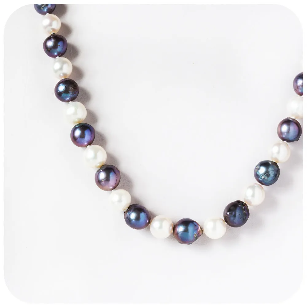 White and Blue Peacock Fresh Water Pearl Necklace