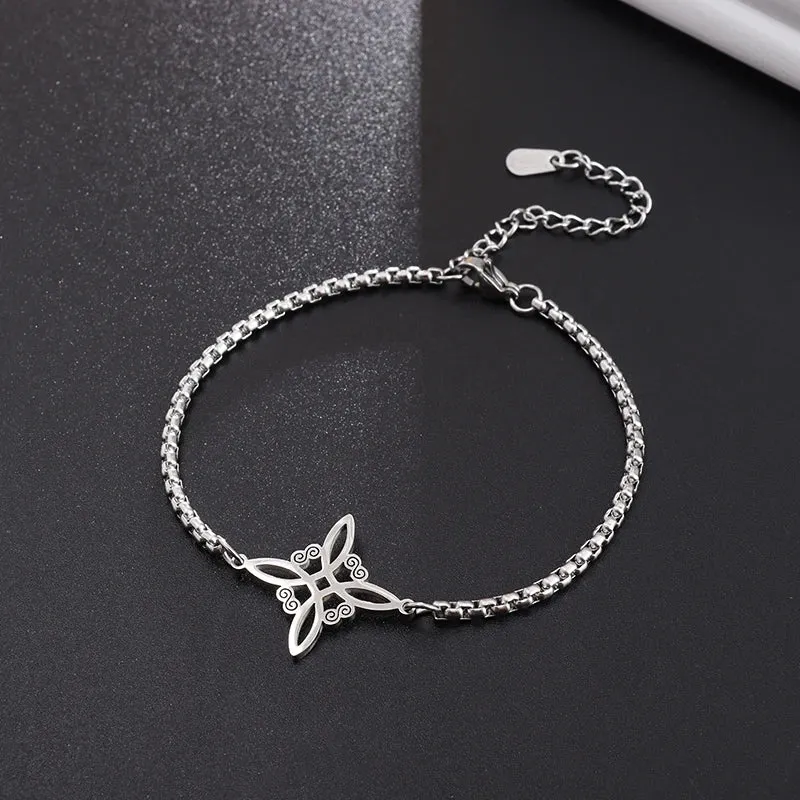 Witchcraft Witch Knot Bracelet Stainless Steel Geometric Cutout Flower Box Chain Cuff Bracelet Women Amulet Jewelry