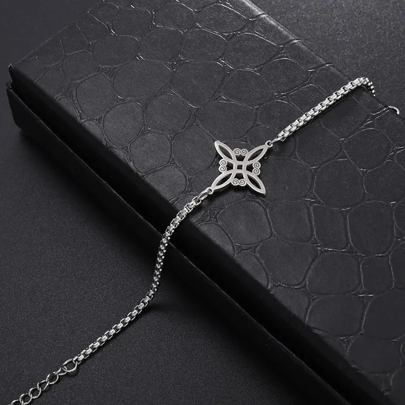 Witchcraft Witch Knot Bracelet Stainless Steel Geometric Cutout Flower Box Chain Cuff Bracelet Women Amulet Jewelry