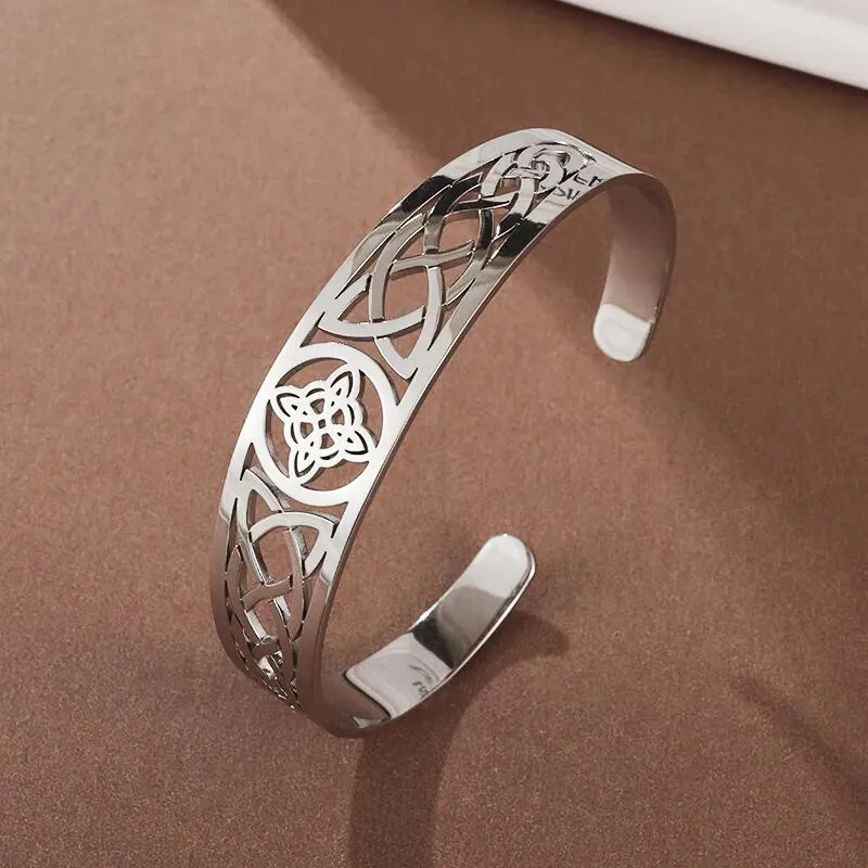 Witchcraft Witch Knot Bracelet Stainless Steel Geometric Cutout Flower Box Chain Cuff Bracelet Women Amulet Jewelry