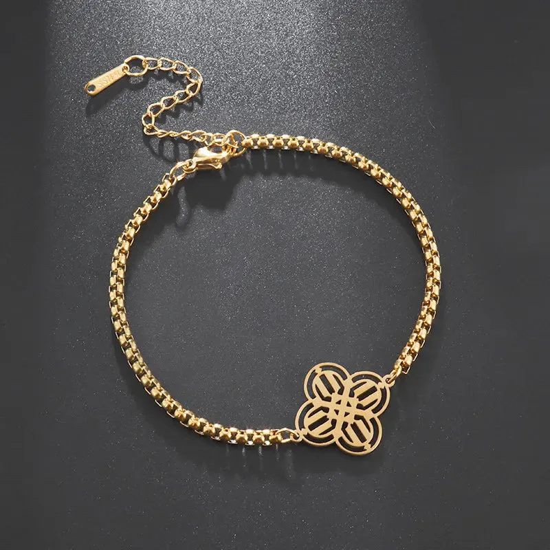 Witchcraft Witch Knot Bracelet Stainless Steel Geometric Cutout Flower Box Chain Cuff Bracelet Women Amulet Jewelry