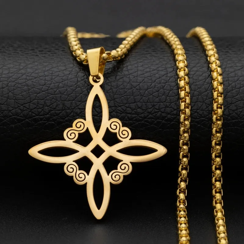 Witchcraft Witch Knot Bracelet Stainless Steel Geometric Cutout Flower Box Chain Cuff Bracelet Women Amulet Jewelry