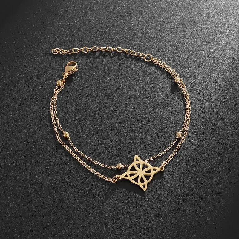 Witchcraft Witch Knot Bracelet Stainless Steel Geometric Cutout Flower Box Chain Cuff Bracelet Women Amulet Jewelry