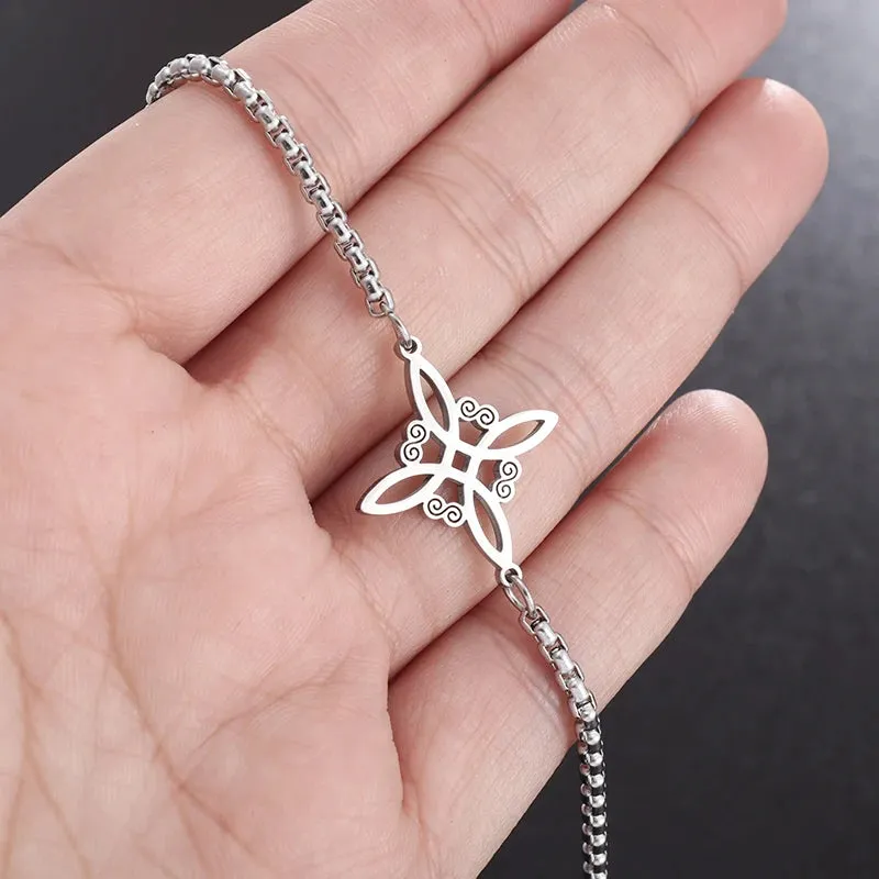 Witchcraft Witch Knot Bracelet Stainless Steel Geometric Cutout Flower Box Chain Cuff Bracelet Women Amulet Jewelry
