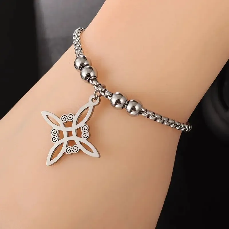 Witchcraft Witch Knot Bracelet Stainless Steel Geometric Cutout Flower Box Chain Cuff Bracelet Women Amulet Jewelry