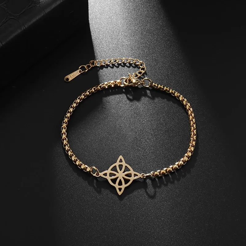 Witchcraft Witch Knot Bracelet Stainless Steel Geometric Cutout Flower Box Chain Cuff Bracelet Women Amulet Jewelry