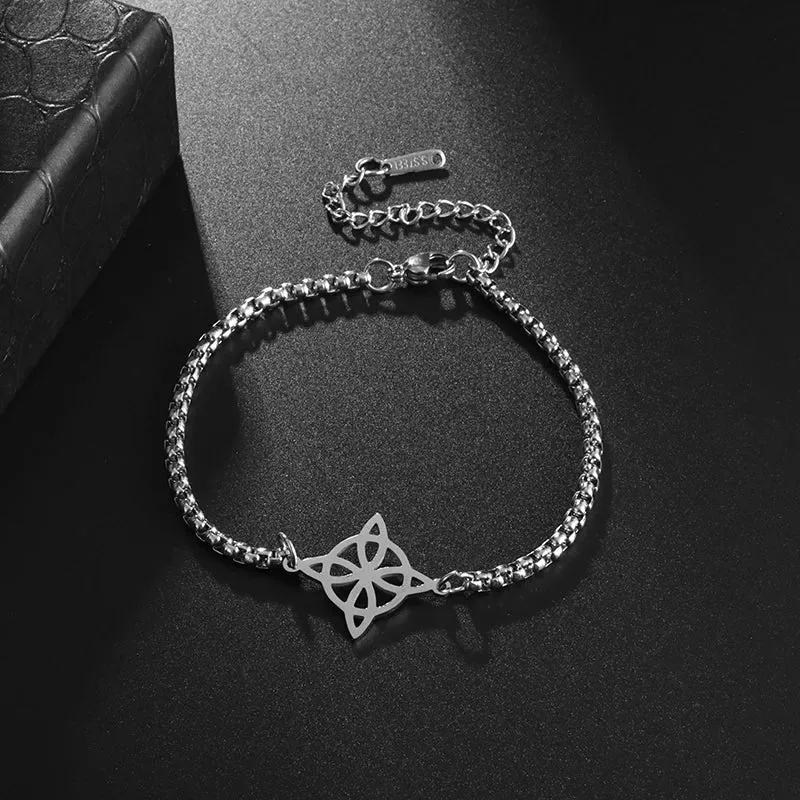 Witchcraft Witch Knot Bracelet Stainless Steel Geometric Cutout Flower Box Chain Cuff Bracelet Women Amulet Jewelry