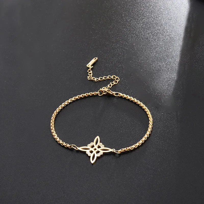 Witchcraft Witch Knot Bracelet Stainless Steel Geometric Cutout Flower Box Chain Cuff Bracelet Women Amulet Jewelry